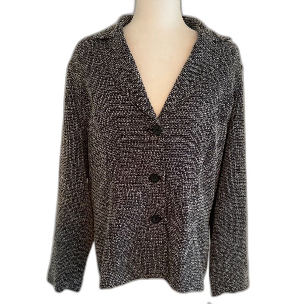 Coldwater Creek | Charcoal Black Tweed Blazer Jacket Size Large Button Up